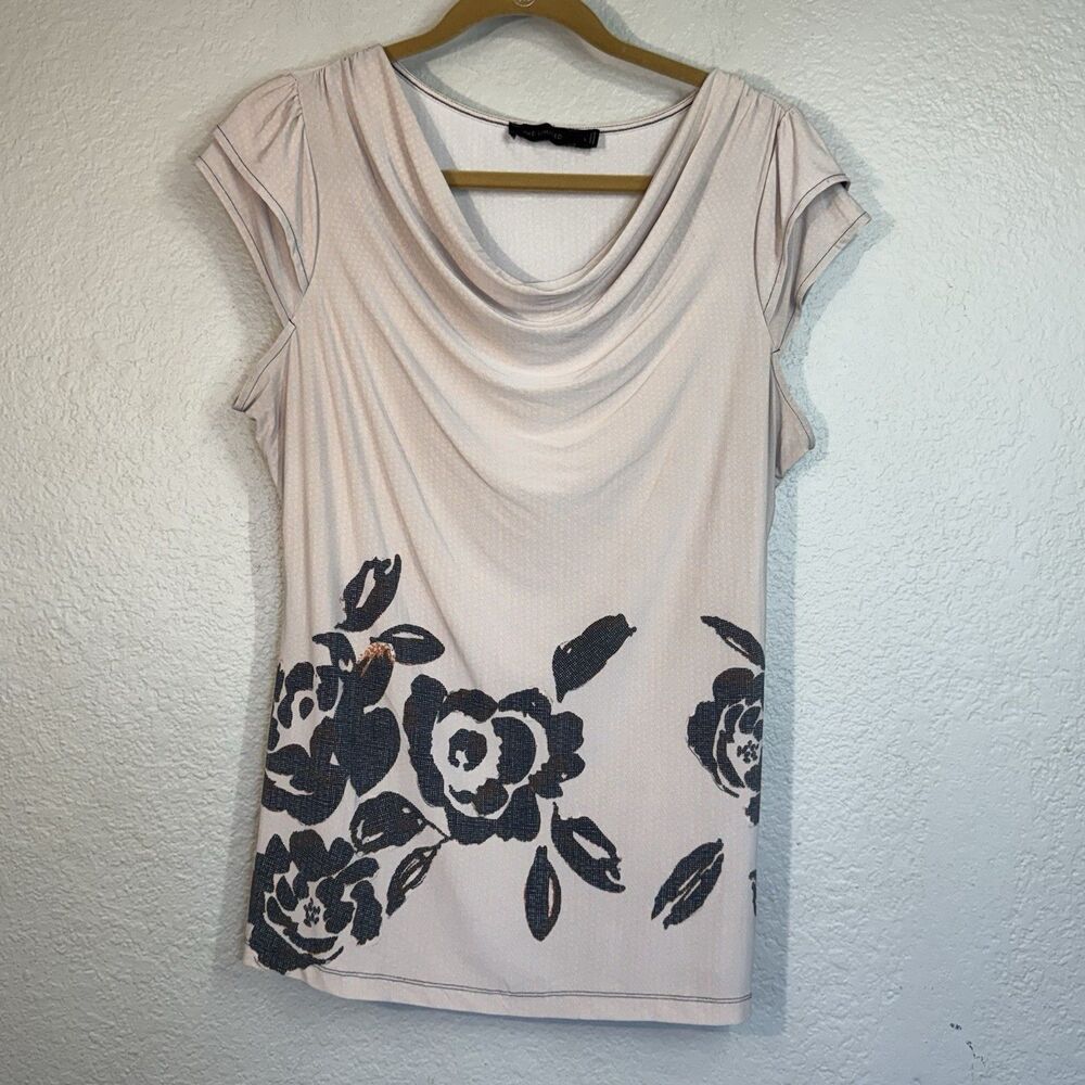 VTG Y2K The Limited Top Cowl Neck Graphic Floral Blouse Jersey Stretch Women L